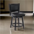 Benjara Kera Swivel Counter Height Stool Chair-Black Wood-Nailhead Faux Leather