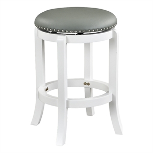 Benjara Ovi 25&quot Backless Swivel Counter Stool- Gray Faux Leather- Nailhead Trim