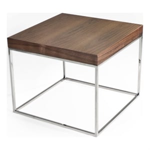 Benjara Zen 24&quot Side End Table- Square- Brown Wood Top- Chrome Steel Frame