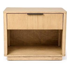 Benjara Noe Celia 32&quot Nightstand- 1 Drawer- Shelf- Metal- Natural Solid Wood