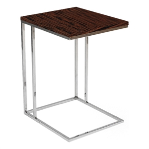 Benjara Zen 23&quot Side Table- Rectangular Tray Top- C Shape Chrome- Ebony Brown