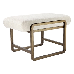 Benjara Loer 18&quot Modern Accent Stool- Ivory Boucle Upholstery- Sled Brass Legs