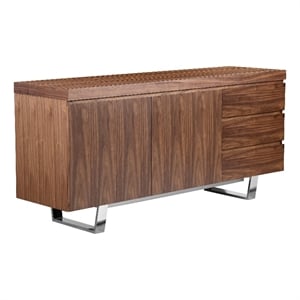 Benjara Taho 63&quot Sideboard Buffet Server Cabinet- 1 Double Door Cabinet- Brown