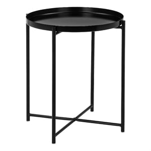Benjara Ely 21&quot Side End Table- Black Round Tray Top Modern Open Metal Frame