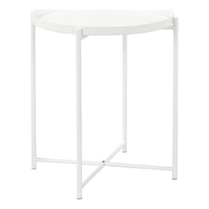 Benjara Ely 21&quot Side End Table- White Round Tray Top- Modern Open Metal Frame