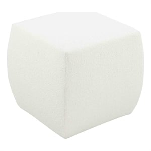 Benjara Kay 18&quot Modern Ottoman- Plush Cubic Tufted- White Boucle Upholstery