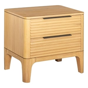 Benjara Cid Jima 26&quot Nightstand- 2 Drawers- Solid Wood in Natural Oak Finish