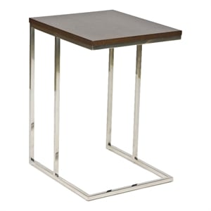 Benjara Zen 23&quot Side Table- Espresso Brown Rectangular Tray Top- C Shape Chrome