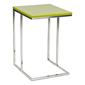 Benjara Zen 23&quot Side Table- Rectangular Tray Top- C Shape Chrome Frame- Green