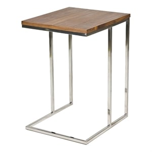 Benjara Zen 23&quot Side Table- Rectangular Tray Top- C Shape Chrome- Walnut Brown