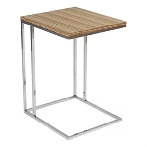 Benjara Zen 23&quot Side Table- Rectangular Tray Top- C Chrome Frame- Zebrano Brown
