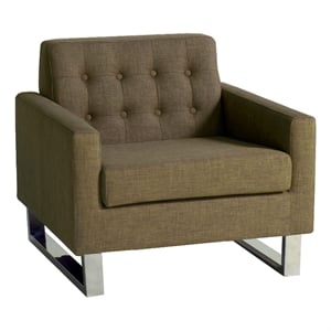 Benjara Loe 35&quot Accent Chair- Modern Tufted Seat- Brown Fabric- Steel Legs