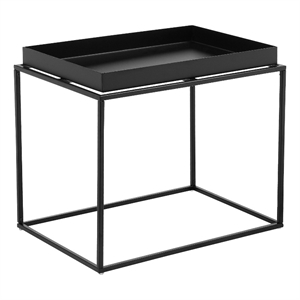 Benjara Bixy 24&quot Side End Table- Black Tray Top- Open Cubic Metal Frame