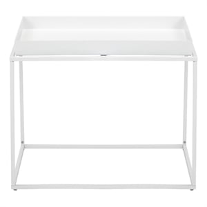 Benjara Bixy 24&quot Side End Table- White Tray Top- Open Cubic Metal Frame