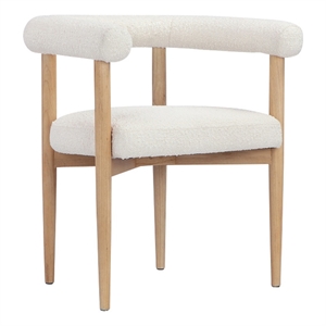 Benjara Lea 26&quot Accent Armchair- Curve Wishbone Back- White Boucle- Brown