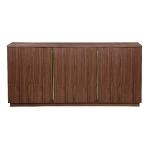 Benjara Tommy 63&quot Sideboard Buffet- 3 Door Storage- Shelves- Walnut Brown Wood