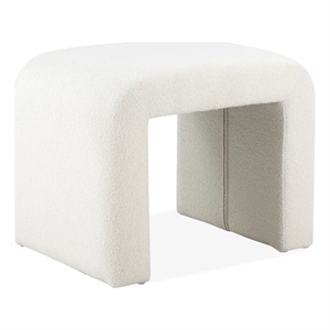 Benjara Jea 24&quot Accent Stool- Soft Cushioned Seat- White Boucle- Panel Legs