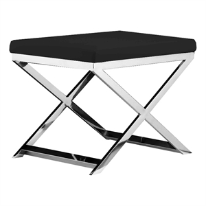 Benjara Sovi 20&quot Accent Stool Ottoman- Steel Legs- Cushioned Black Faux Leather