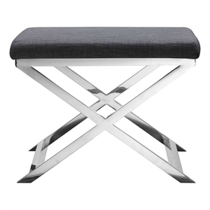 Benjara Sovi 20&quot Accent Stool Ottoman- X Shape Steel Legs- Charcoal Gray