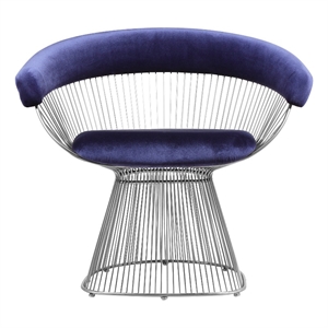 Benjara Mimi 27&quot Accent Armchair- Plush Blue Velvet- Chrome Wire Cage Base