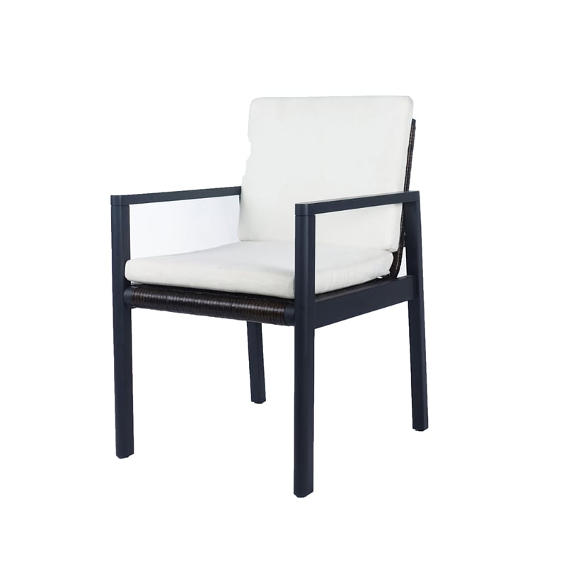 Benjara Eni Outdoor Dining Chair Set of 2- Cushioned Seat and Back- White- Black