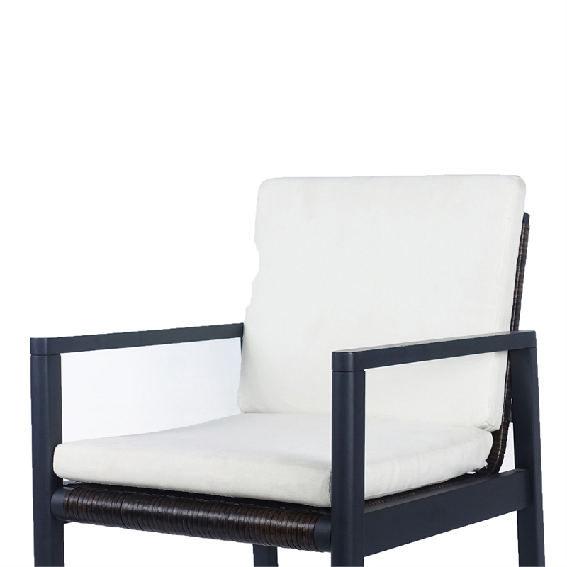 Benjara Eni Outdoor Dining Chair Set of 2- Cushioned Seat and Back- White- Black