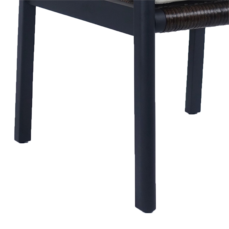 Benjara Eni Outdoor Dining Chair Set of 2- Cushioned Seat and Back- White- Black