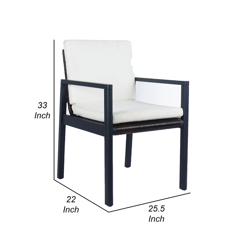 Benjara Eni Outdoor Dining Chair Set of 2- Cushioned Seat and Back- White- Black