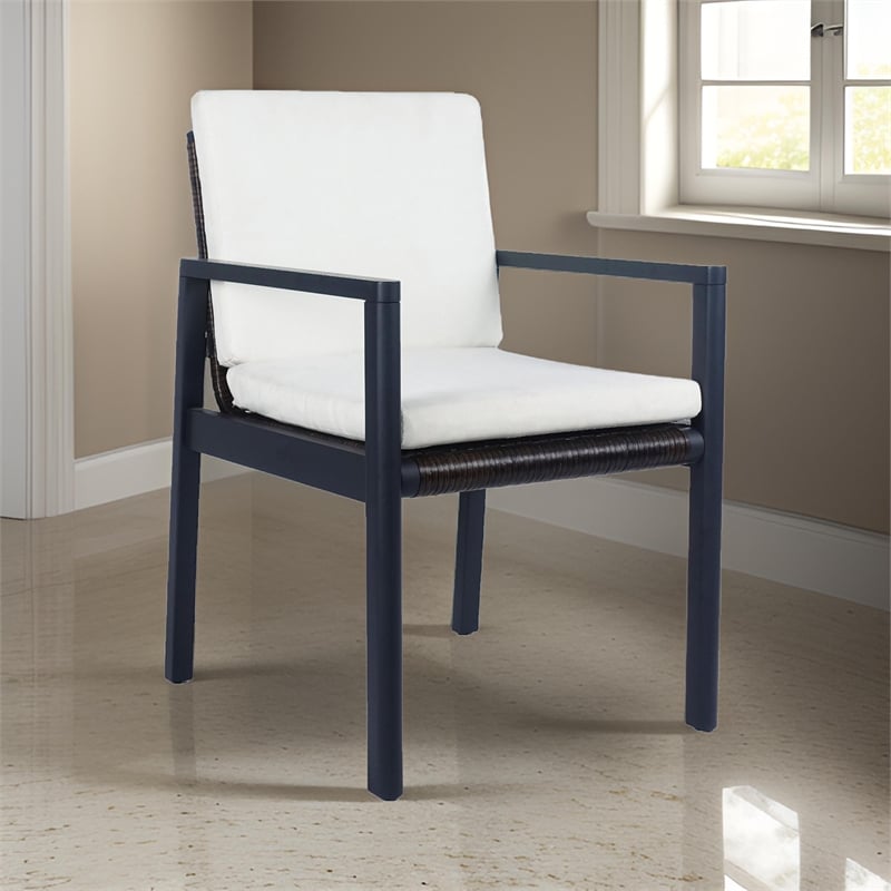 Benjara Eni Outdoor Dining Chair Set of 2- Cushioned Seat and Back- White- Black