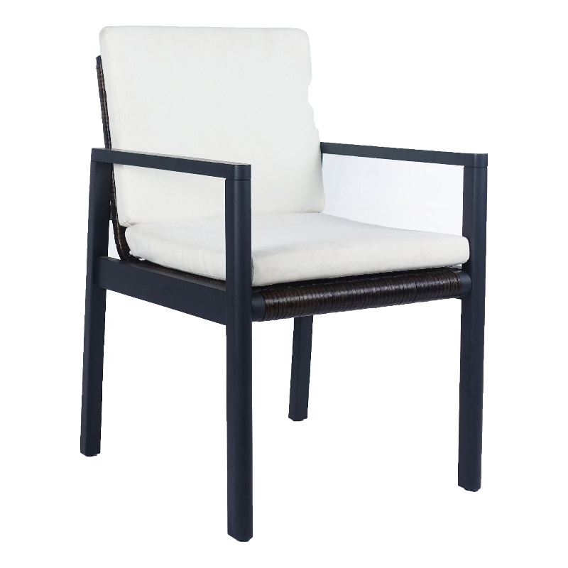 Benjara Eni Outdoor Dining Chair Set of 2- Cushioned Seat and Back- White- Black