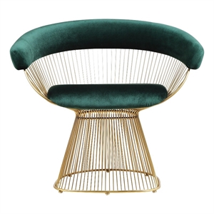 Benjara Mimi 27&quot Accent Armchair- Green Velvet- Gold Steel Peacock Base