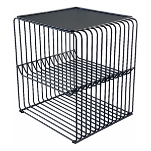 Benjara 20&quot Tall Side End Table- 2 Shelves- Square Top- Black Metal Wire Frame