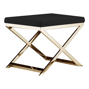 Benjara Sovi 20&quot Ottoman Stool- Black Faux Leather- Stainless Steel Frame- Gold