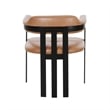 Benjara Anta Dining Chair- Black Iron Slatted Back- Plush Brown Genuine Leather