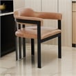 Benjara Anta Dining Chair- Black Iron Slatted Back- Plush Brown Genuine Leather