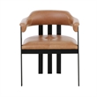 Benjara Anta Dining Chair- Black Iron Slatted Back- Plush Brown Genuine Leather