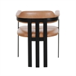 Benjara Anta Dining Chair- Black Iron Slatted Back- Plush Brown Genuine Leather