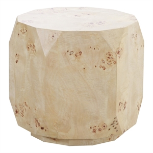Benjara Cid Hy 22&quot Side End Table- Burl Wood Veneer Drum- Natural Brown