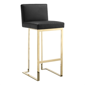Benjara Boly 30&quot Barstool Chair- Cushioned Black Faux Leather- Gold Cantilever