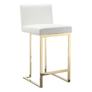 Benjara Boly 26&quot Counter Stool- Cushioned White Faux Leather- Gold Cantilever