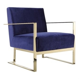 Benjara Boly 28&quot Lounge Chair- Navy Blue Velvet Upholstery- Gold Steel Frame