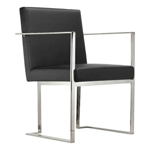 Benjara Boly 22&quot Dining Armchair- Chrome Cantilever Steel- Black Faux Leather