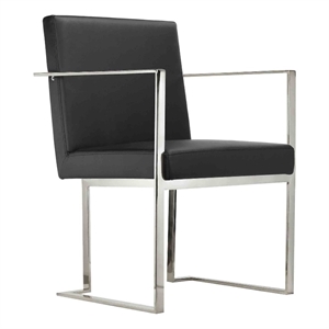 Benjara Boly 22&quot Dining Armchair- Chrome Cantilever Steel- Black Faux Leather