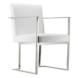 Benjara Boly 22&quot Dining Armchair- Chrome Cantilever Steel- White Faux Leather