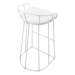 Benjara Cato 31&quot Barstool- White Faux Leather Set- Low Back- Footrest- Metal