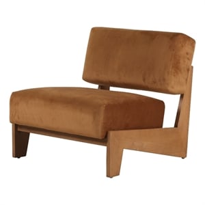 Benjara Cid Joy 30&quot Accent Chair- Low Profile- Camel Brown Velvet- Wood Frame