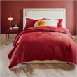 Benjara Ahab 3pc Full to Queen Quilt and Pillow Sham Set- Red Dutch Velvet Face