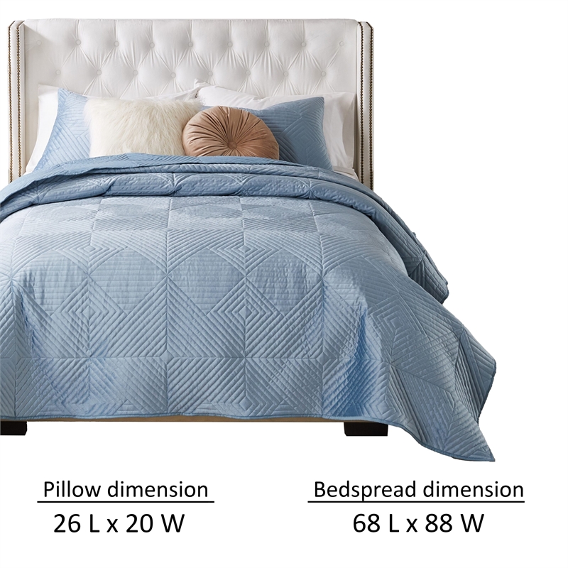 Benjara Ahab 2pc XL Twin Quilt and Pillow Sham Set- Spa Blue Dutch Velvet Face