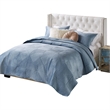 Benjara Ahab 3pc Full to Queen Quilt and Pillow Sham Set- Spa Blue Dutch Velvet