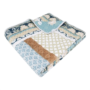 Benjara Ello 50 x 60&quot Quilted Throw Blanket- Bohemian Print- Multicolor Blue